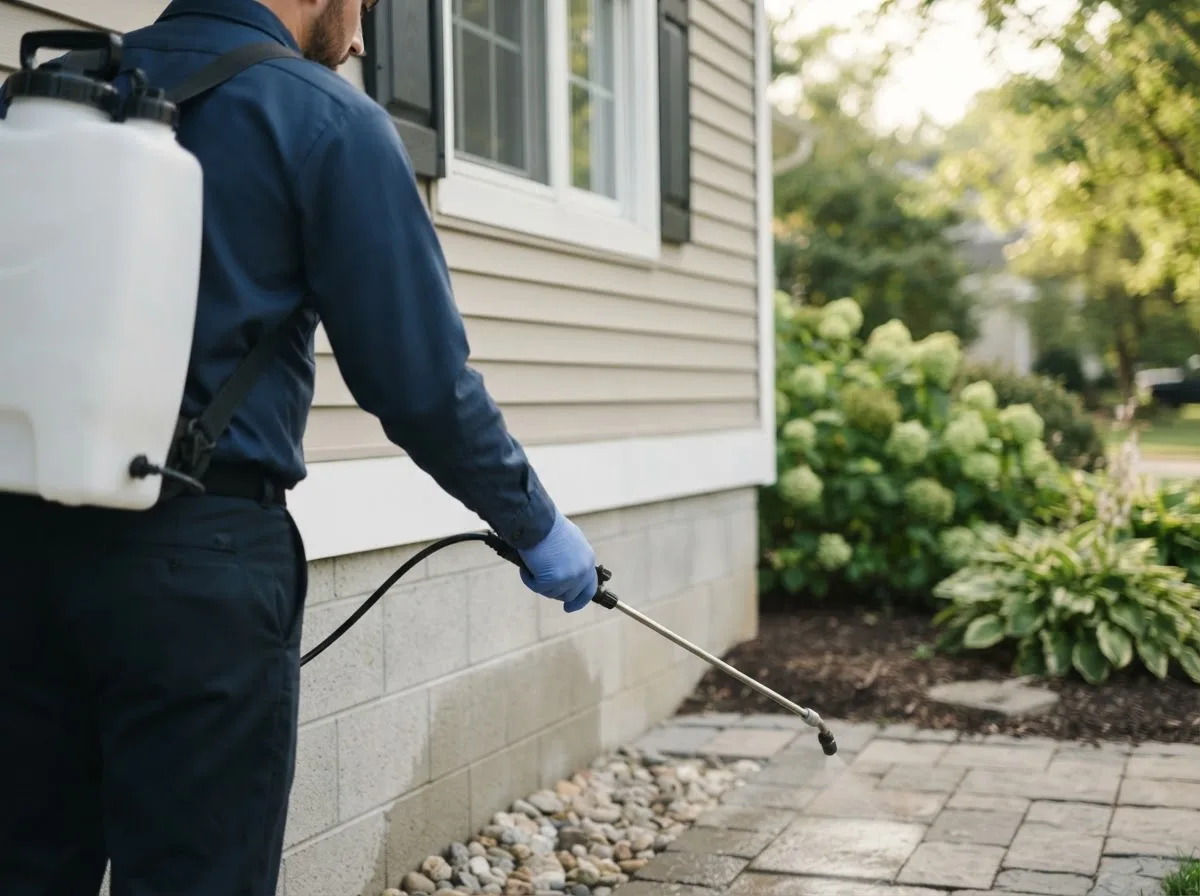 Pest control technician inspecting a home in Duncan Falls, OH